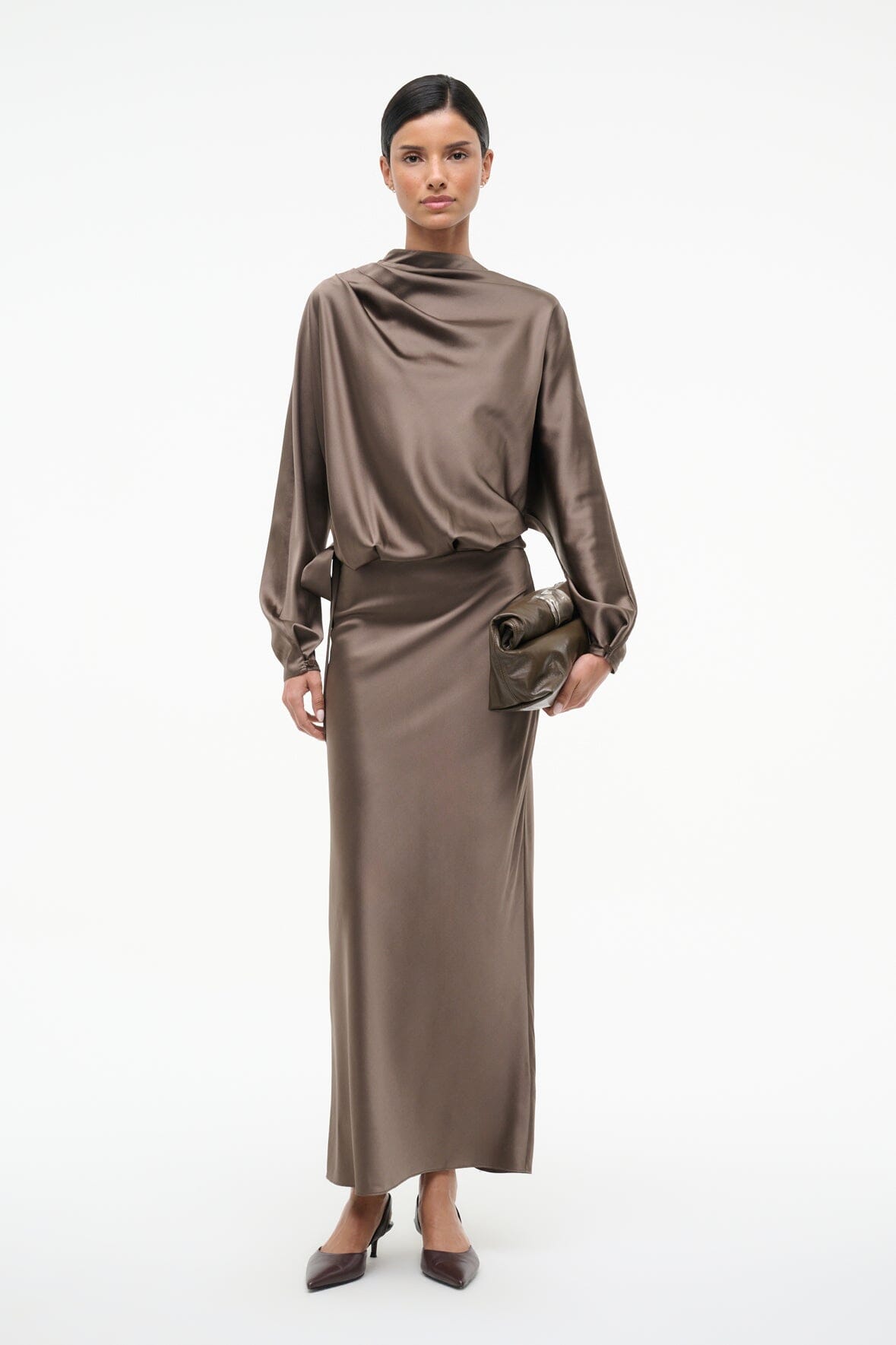 PHOEBE SILK DRESS | TRUFFLE